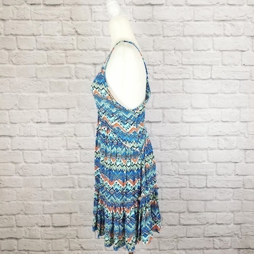 Umgee multi color v neck strappy back fit and flare dress women's size L NWT - Picture 6 of 8